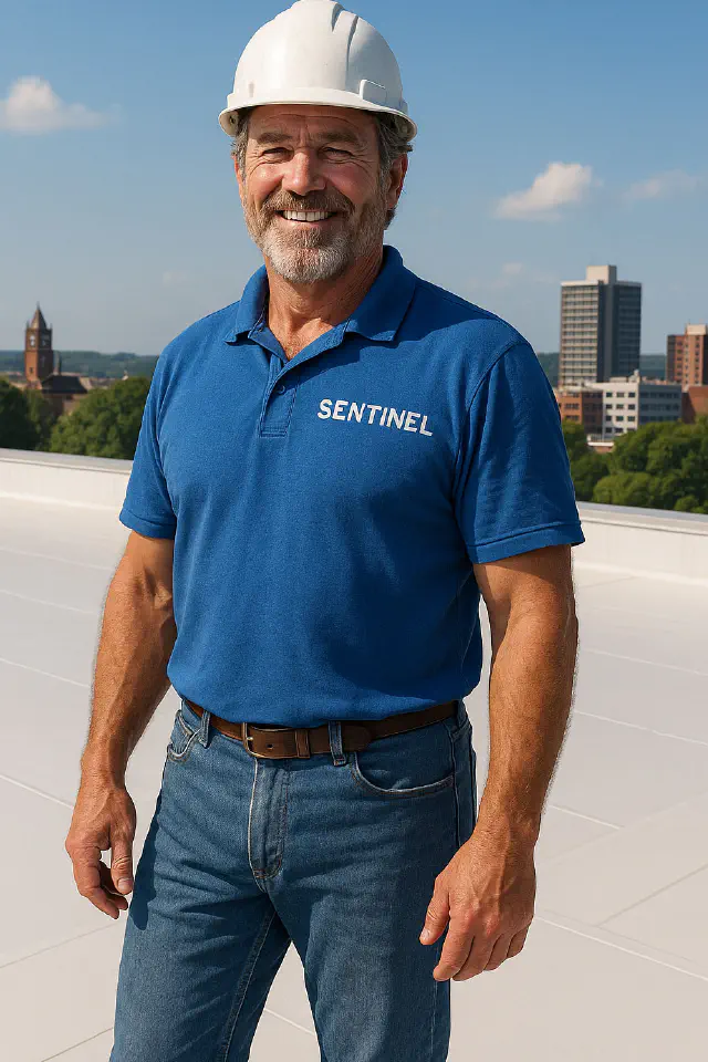 Worker installing roof
